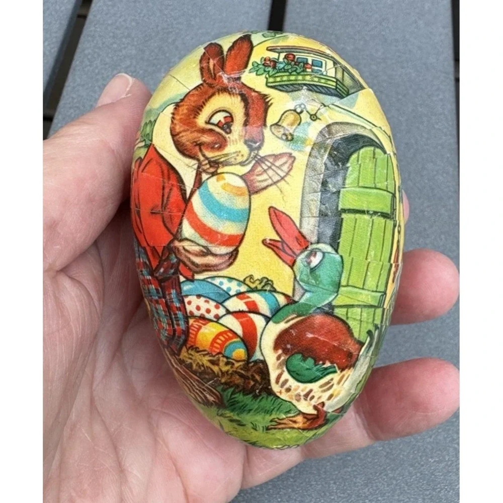 Vintage paper mache Easter eggs candy containers Germany flowers ducks rabbits